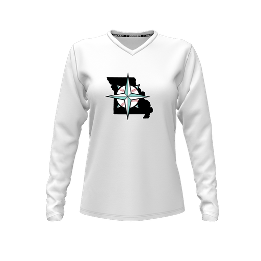 [CUS-DFW-TEES-CMF-VNK-LSL-WHT-FYXS-LOGO3] Comfort T-Shirt (Female Youth XS, White, V Neck, Logo 3, Long Sleeve)