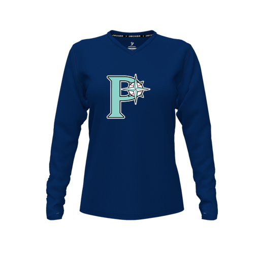 [FTLVCFNV-FYXS-LOGO1] Comfort T-Shirt (Female Youth XS, Navy, V Neck, Logo 1, Long Sleeve)