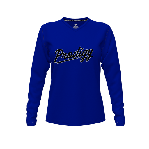 [CUS-DFW-TEES-CMF-VNK-LSL-RYL-FYXS-LOGO2] Decker Comfort T-Shirt (Female Youth XS, Royal, V Neck, Logo 2, Long Sleeve)