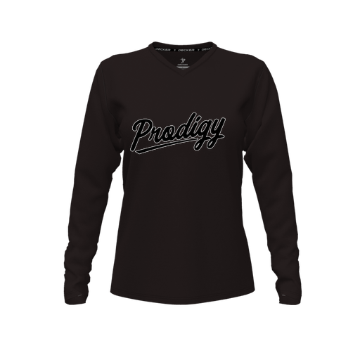 [CUS-DFW-TEES-PER-VNK-LSL-BLK-FYXS-LOGO2] Performance T-Shirt (Female Youth XS, Black, V Neck, Logo 2, Long Sleeve)